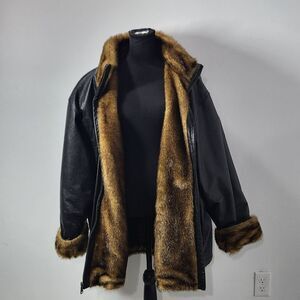 Plus Size Leather Coat With Faux Fur Lining